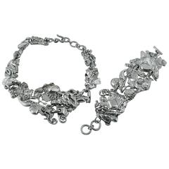 Christian Lacroix Vintage Brutalist Silver Toned Necklace and Bracelet Set 4