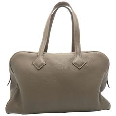 Hermes Victoria 35 Etoupe Taurillon Clemence Leather Shoulder Bag