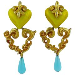 Christian Lacroix Vintage Baroque Dangling Heart Earrings