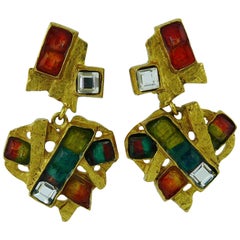 Christian Lacroix Vintage Heart Dangling Earrings Rainbow Collection
