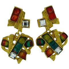 Christian Lacroix Vintage Heart Dangling Earrings Rainbow Collection 9