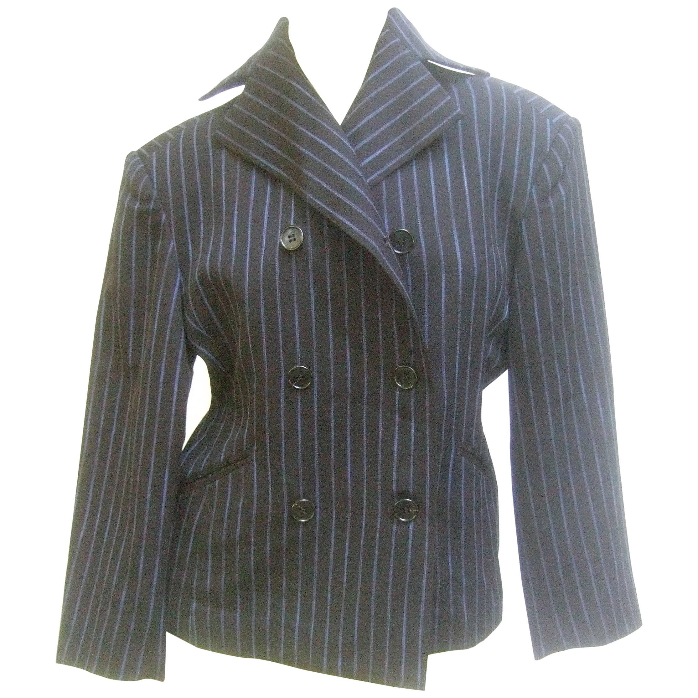 Issey Miyake Women's Pin Striped Double Breasted Wool Jacket ca 1990 For Sale