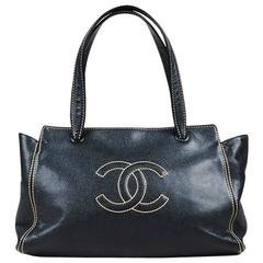 Chanel Black & Beige Caviar Leather 'CC' Stitched Top Handle Tote 11