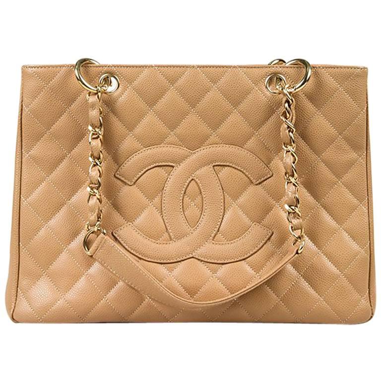Chanel Dark Beige Caviar Leather Gold Tone Chain Link "GST" Bag For Sale