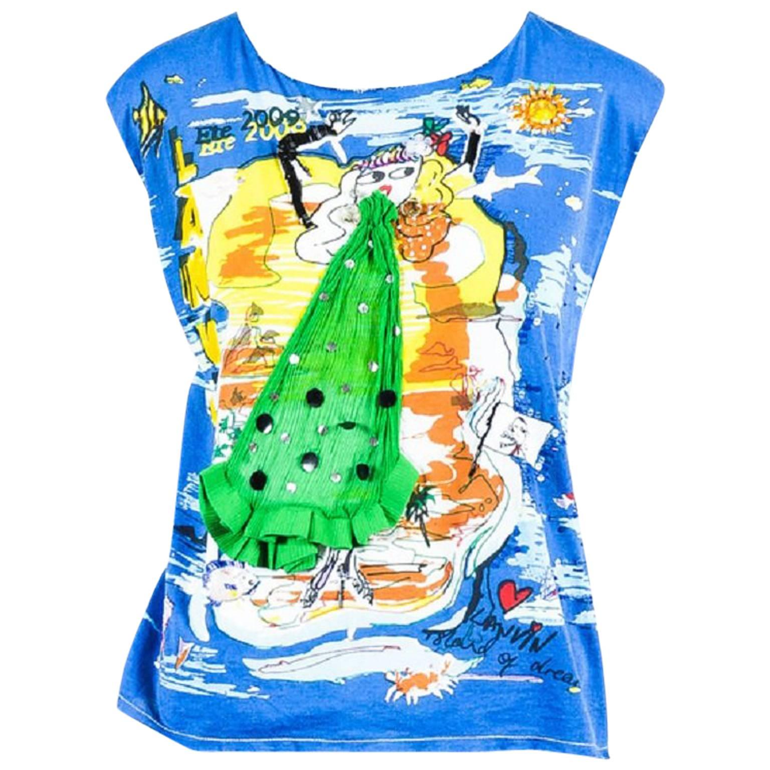 Lanvin Multicolor Evening Gown Girl Printed Embellished Sequin T Shirt SZ S For Sale