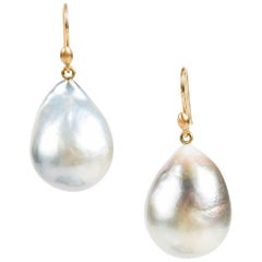 Ted Muehling 14K Yellow Gold Iridescent Gray Tahitian Baroque Pearl Earrings