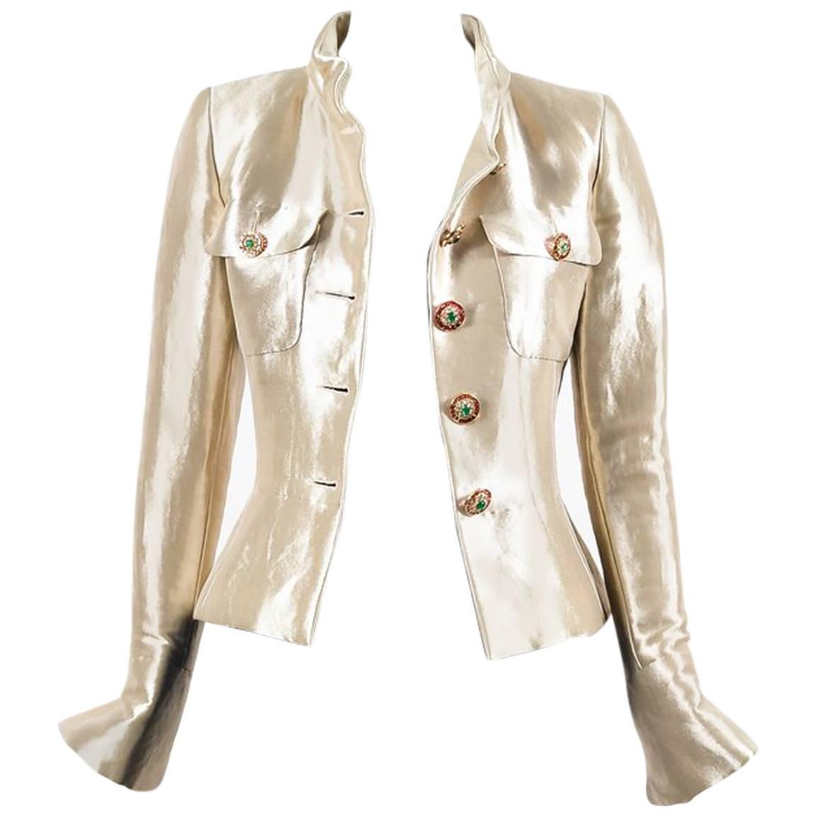 	 Chanel NWT $9500 Gold Metallic Silk Gripoix Button Tailored Short Jacket SZ 36 For Sale