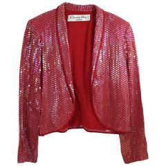 Vintage Impactful ChristianDior Red Viscose and Sequin Jacket / Bolero Size FR 4 10