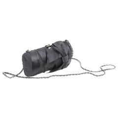 Chanel Black Evening  Silk Clutch with Silver Hardware