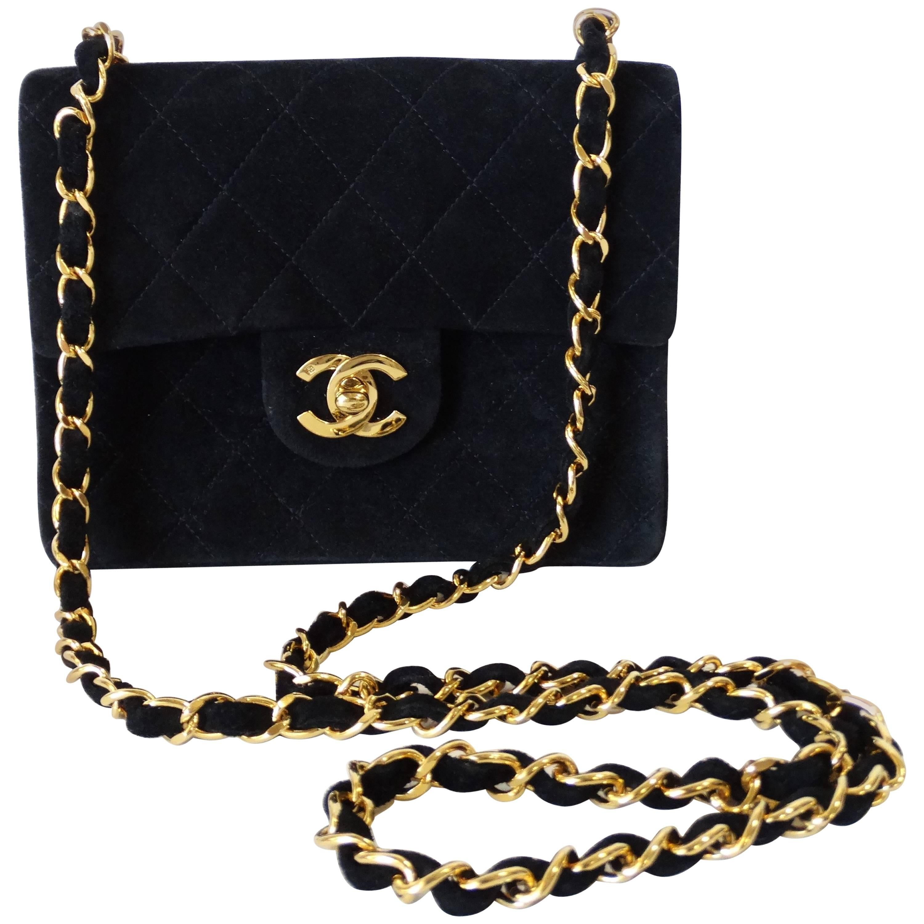 1990s Chanel Suede Quilted Mini Bag