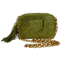1990s Chanel Green Apple Suede Camera Bag