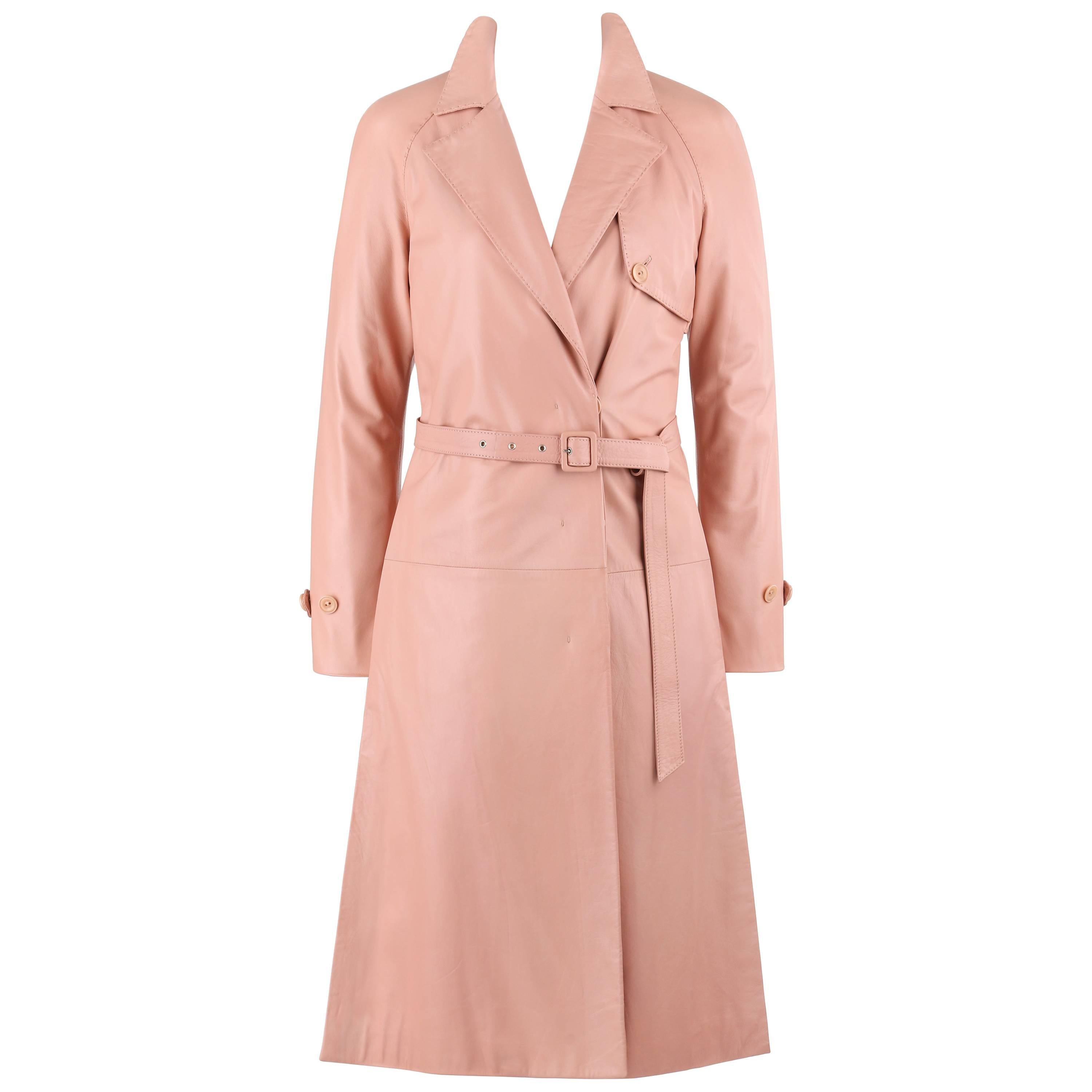 ALEXANDER McQUEEN A/W 2002 "Supercalifragilistic" Blush Pink Leather Trench Coat For Sale