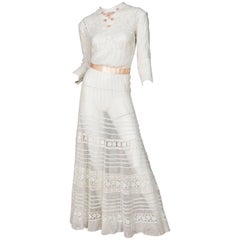 Victorian Ivory Cotton Tulle & Lace Antique Tea Dress With Exceptional Detailing