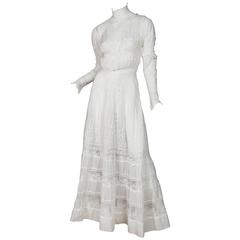 Circa 1900 Victorian Lace and Cotton Tea Dress