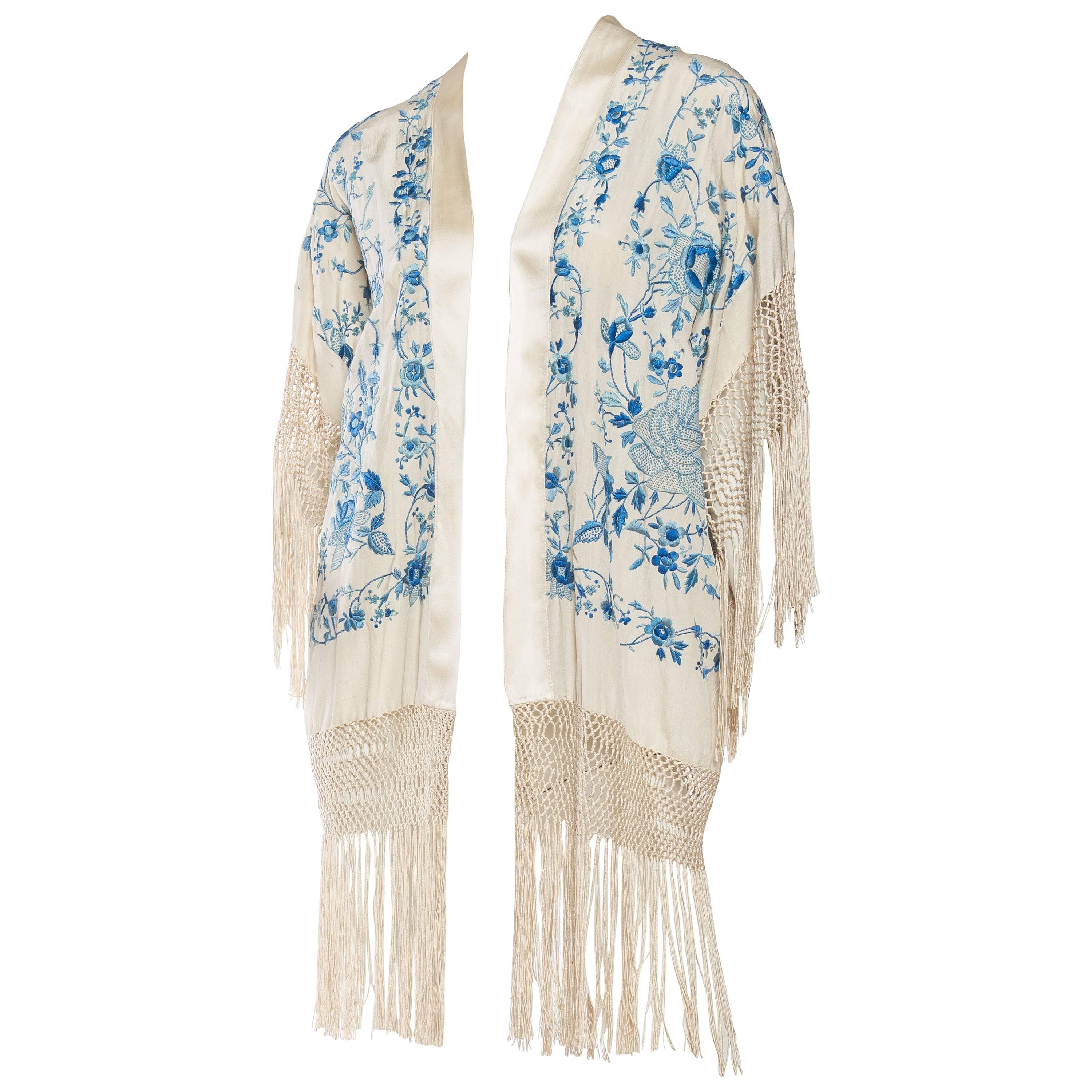 Fringed Kimono Jacket Made from a Hand Embroidered Chinese Shawl