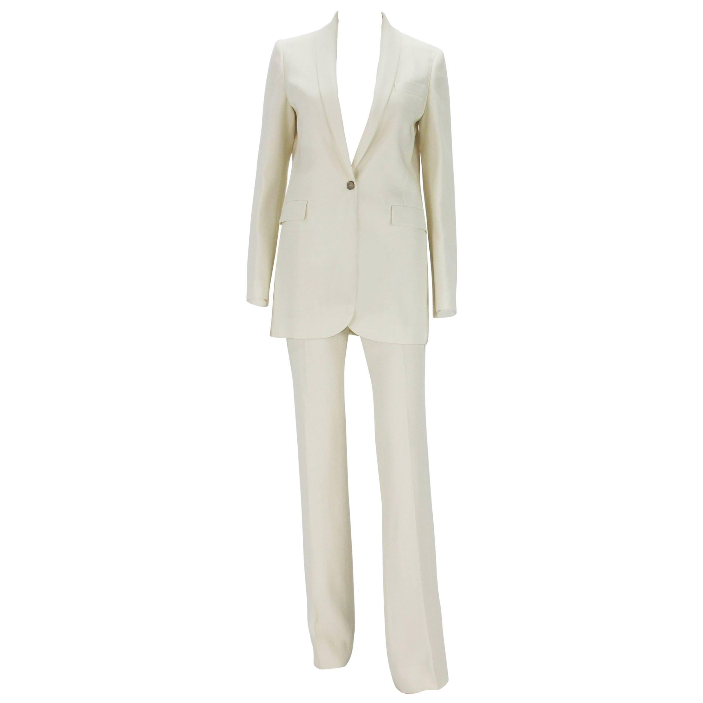 New $2760 GUCCI Alabaster Satin Women's Pant Suit It. 40 - US 4