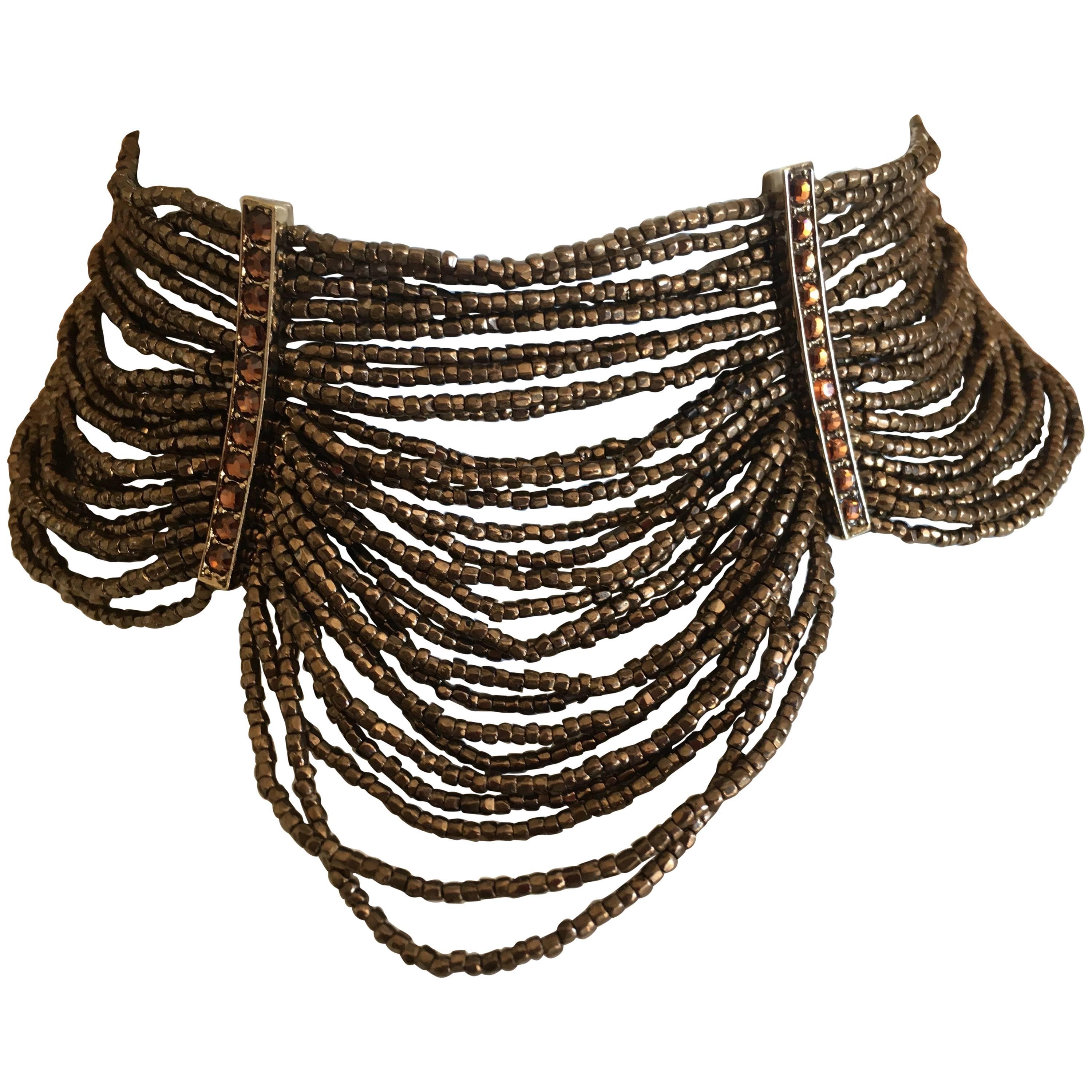  Christian Dior by John Galliano Multi Strand Bronze "Massai " Choker Necklace For Sale