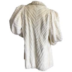 Winter White Ermine Chevron Pattern Fur Coat with Balloon Sleeve 8