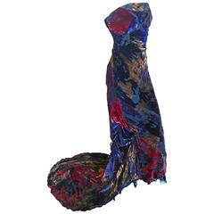Christian Lacroix Multi Color Devore Velvet Strapless Evening Gown with Train 6