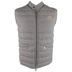 Used Men's MONCLER XXL Heather Grey Quilted Cotton Down Vest