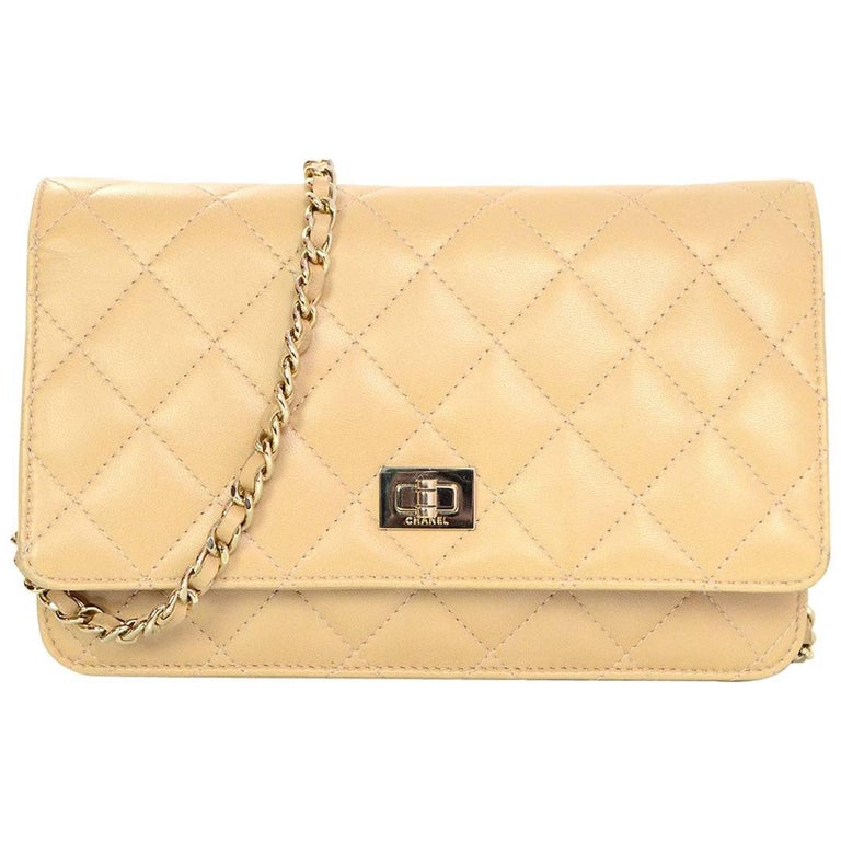 Chanel Beige 2.55 Reissue Wallet On Chain WOC Crossbody Bag with