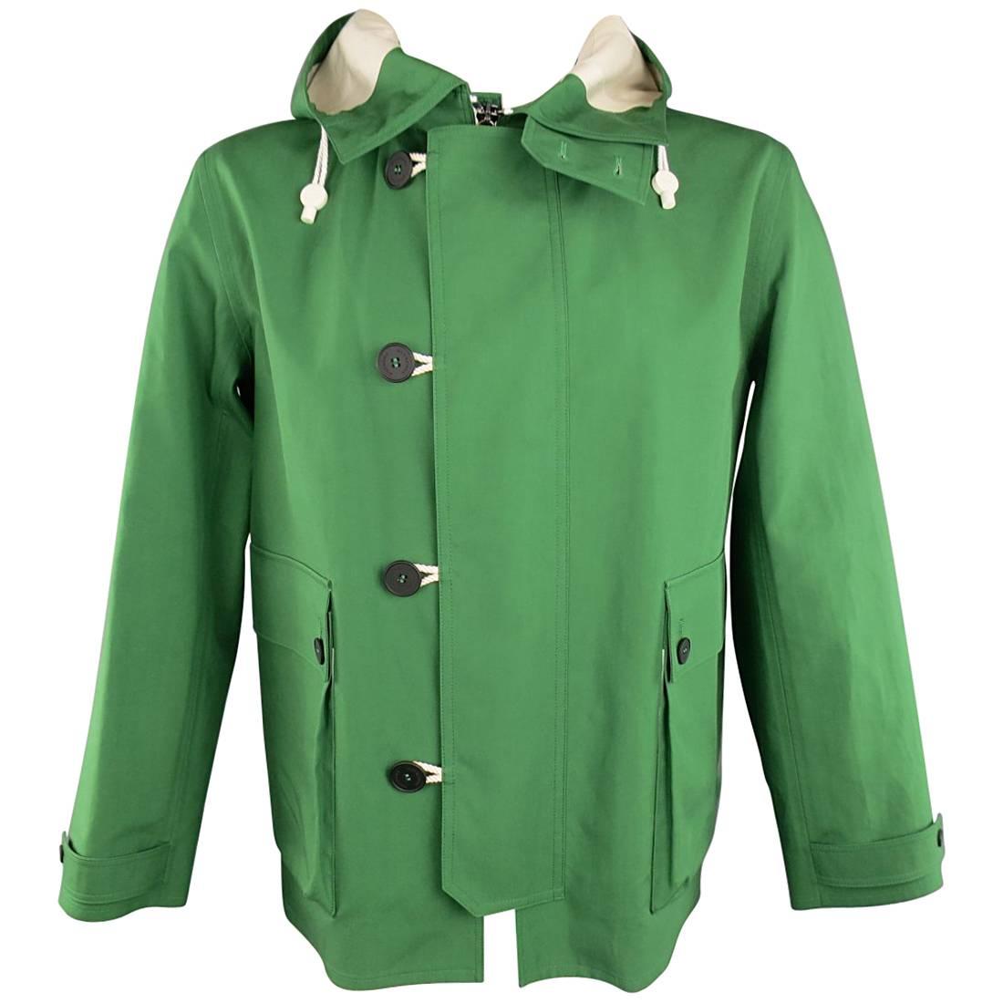 Men's BURBERRY PRORSUM 44 Green Coated Cotton Hooded Jacket