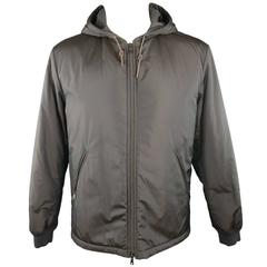 PRADA XL Brown Iridescent Polyester Hooded Elbow Pad Jacket
