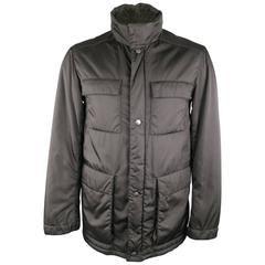 Men's PRADA 40 Black Patch Pocket Leather Shoulder Military Jacket