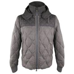 Used Men's MONCLER XXL Two Tone Gray Quilted Wool Detachable Hood Jacket
