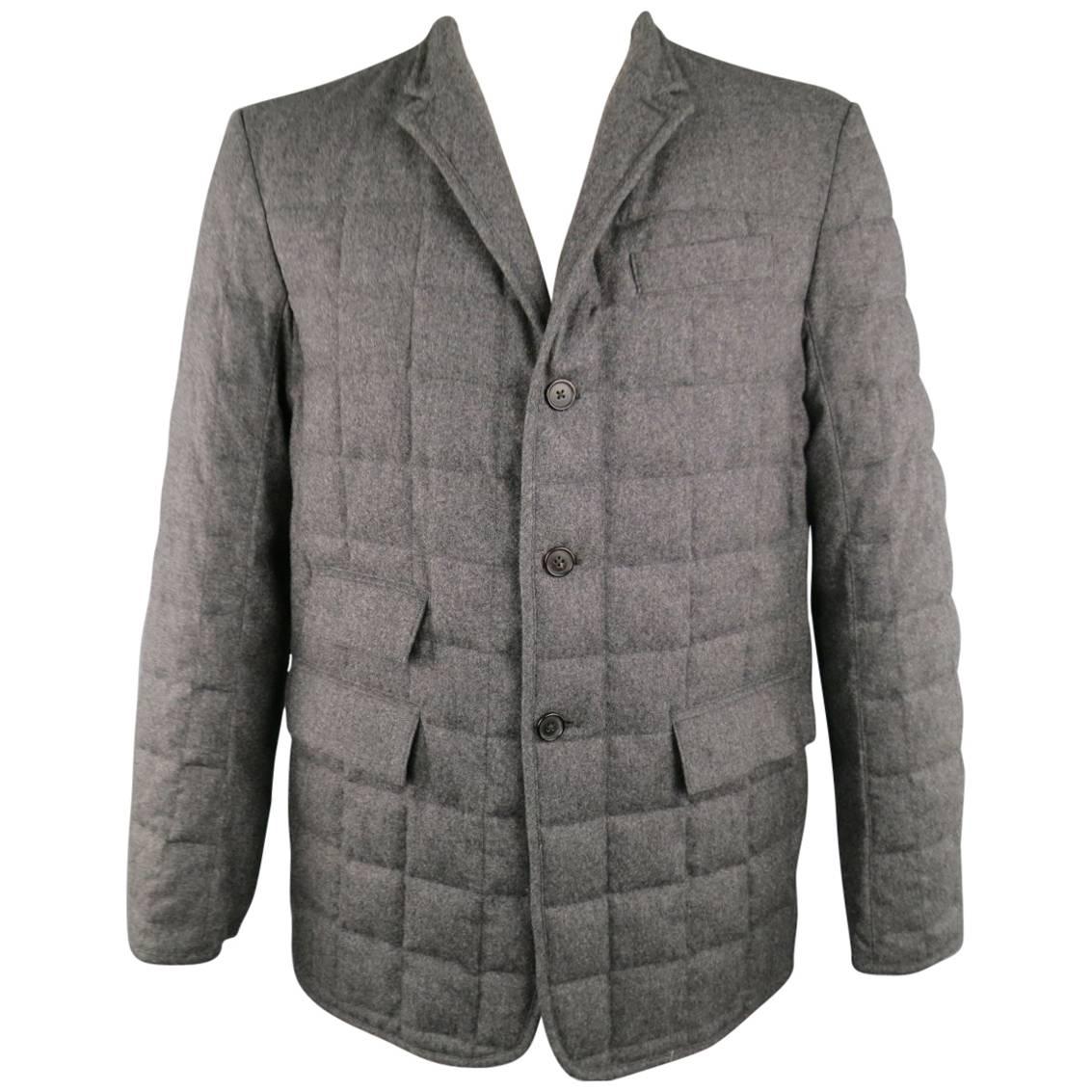 Men's BLACK FLEECE 44 Dark Gray Quilted Down Wool Sport Coat Jacket