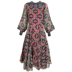1970s Indian Print Multi Color Cotton 70s vintage Summer dress