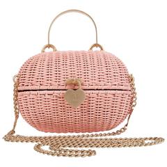 Rare Chanel Pink Wicker Straw Heart Closure 2-Way Handle or Crossbody Bag NWT