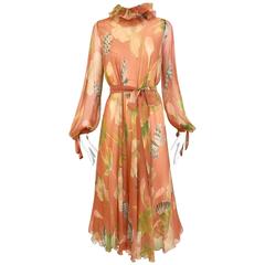 1970s Anna Weatherly Bohemian silk chiffon long sleeve dress