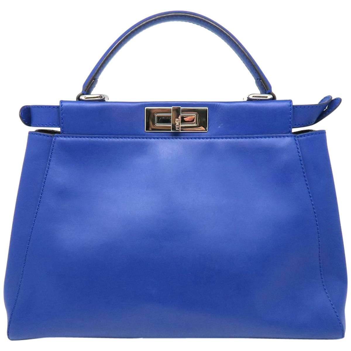 Fendi Peekaboo Monster Blue Lambskin Leather and Snake Skin Top Handle Bag For Sale