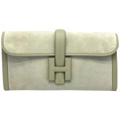 Hermes Jige PM Sauge Velvet Leather Clutch Bag