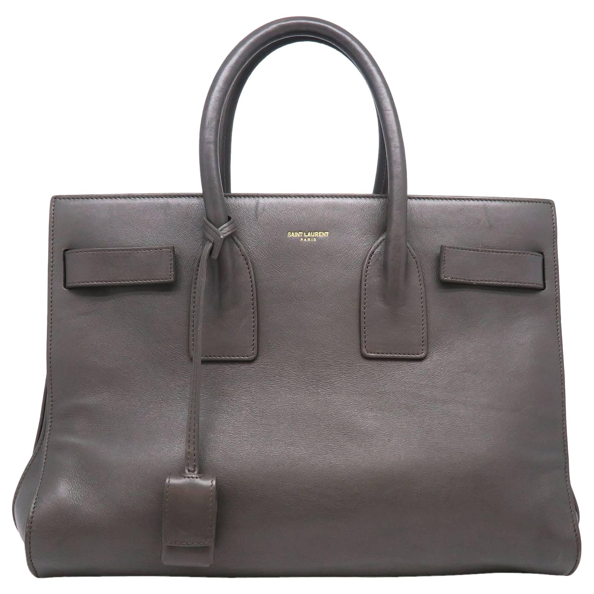 Saint Laurent Sac De Jour Grey Calfskin Leather Satchel Bag For Sale