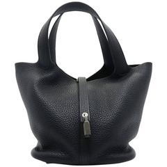 Hermes Picotin MM Noir Black Clemence Leather Tote Bag
