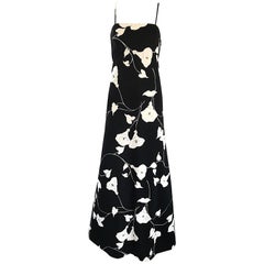 Luis Estevez 1970s Black and White Tulip Print Vintage 70s Maxi Dress Gown 