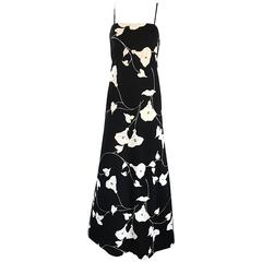 Luis Estevez 1970s Black and White Tulip Print Vintage 70s Maxi Dress Gown 4