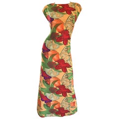 Retro Halston Gorgeous Size 8 Botanical Tropical Print Cap Sleeve Maxi Dress