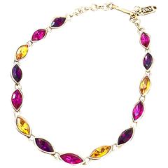 Magnifique collier ras du cou vintage Yves Saint Laurent rose + violet + citrine