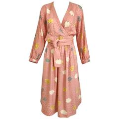 1970s Adele simpson light pink floral print wrap dress with belt 11