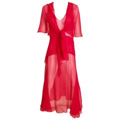 1930s Red Silk Evening 30s Vintage Dress