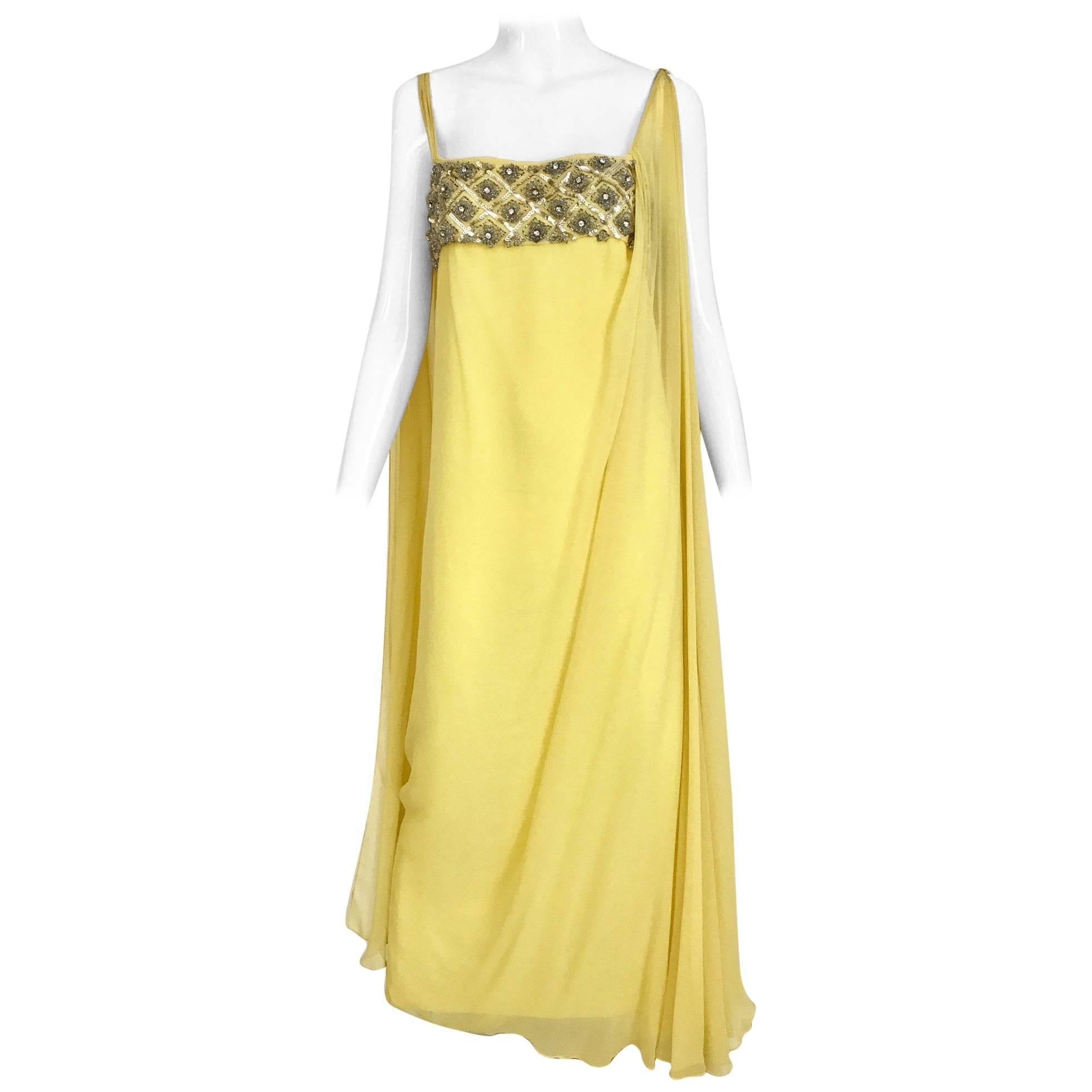 1960s Yellow Silk Chiffon Grecian gown 