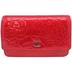 Chanel Wallet On Chain Red Patent Leather Silver Metal Chain Shoulder Bag Chanel Wallet On Chain Red Patent Leather Silver Metal Chain Shoulder Bag