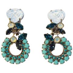 Ice Blue and Turquoise Swarovski Crystal Drop Earrings