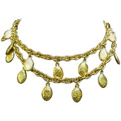 Chanel Elegant Gilt Metal Charm Necklace in Chanel Box