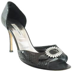Chaussures à talons Manolo Blahnik en serpent d'Orsay noir avec strass, taille 41
