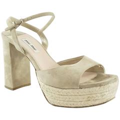 Miu Miu Nude Suede Chunky Heels - 36