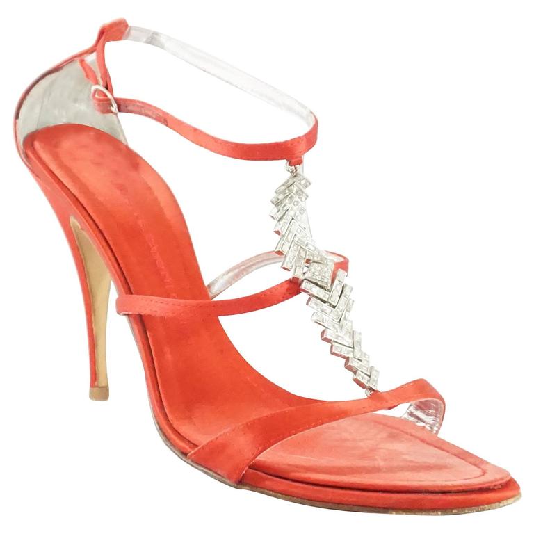 red satin sandals